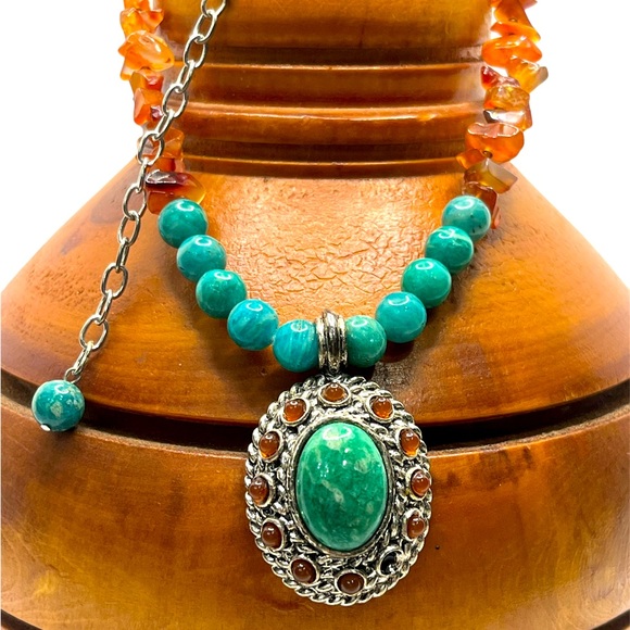 Graziano Jewelry Graziano Signed Silver Tone Orange Teal